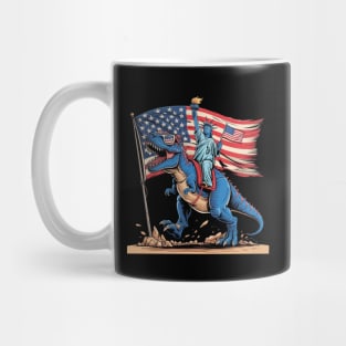 Dino Statue Of Liberty 4th Of July American Flag Mug